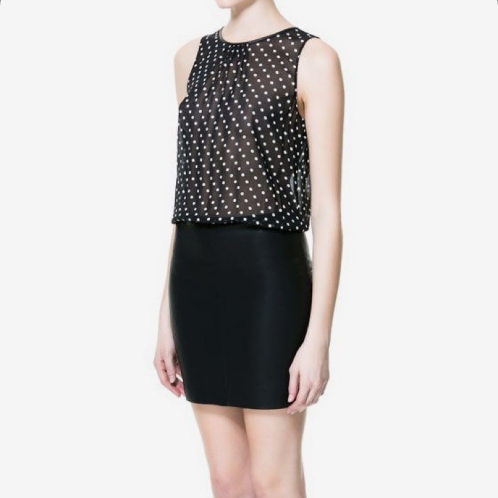 Zara Polkadot faux leather skirt dress size:M